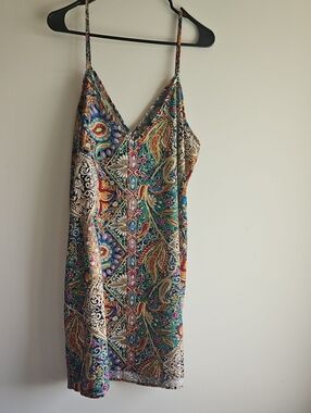 Spaghetti Strap V-Neck Paisley Print Dress in Multi